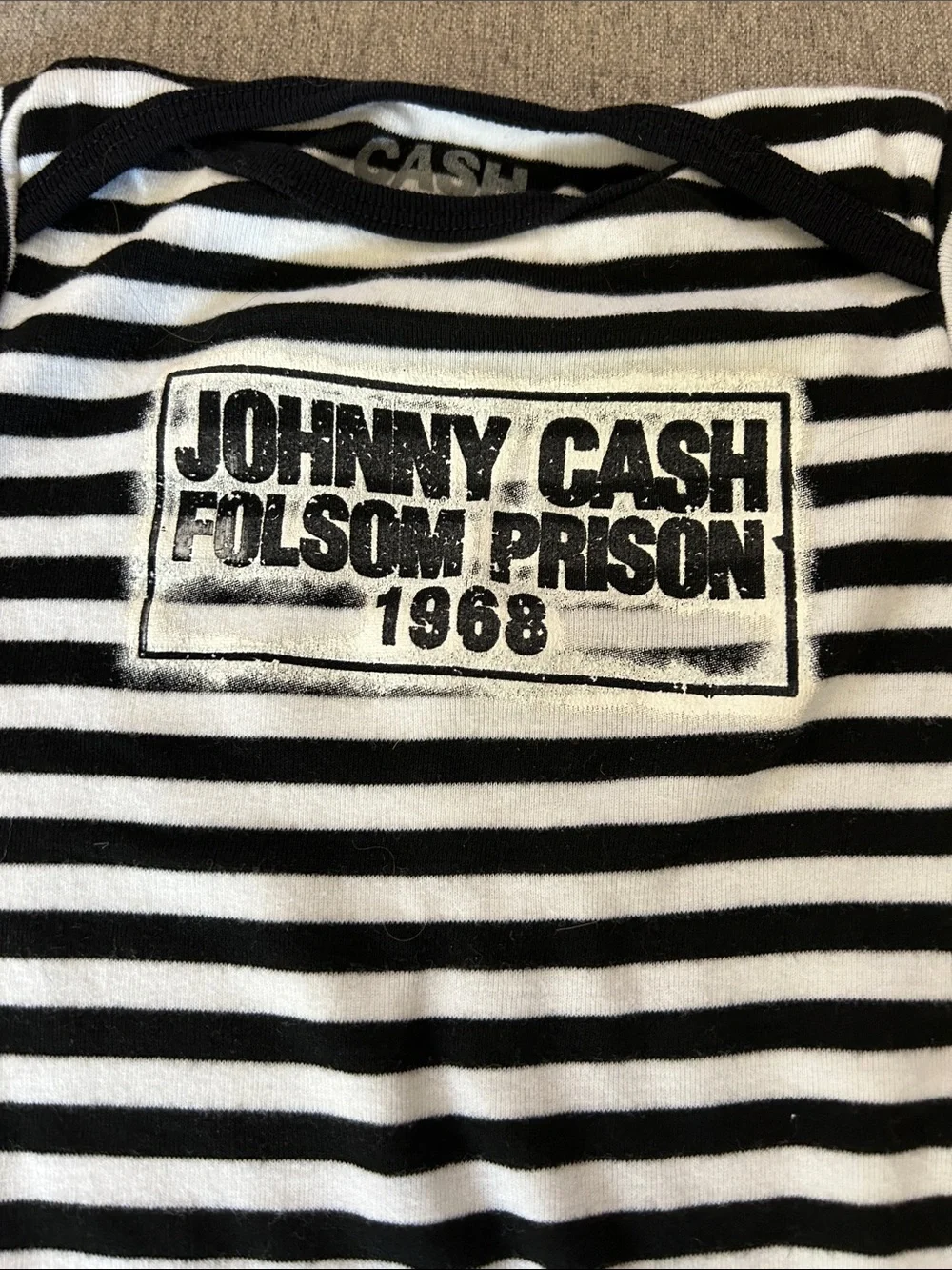 Johnny Cash Folsom Prison 1968 Striped Baby Onesie - Black & White 12-18 mos